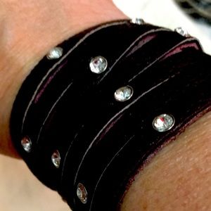 Brown Genuine leather bracelet with cubic zirconia studs